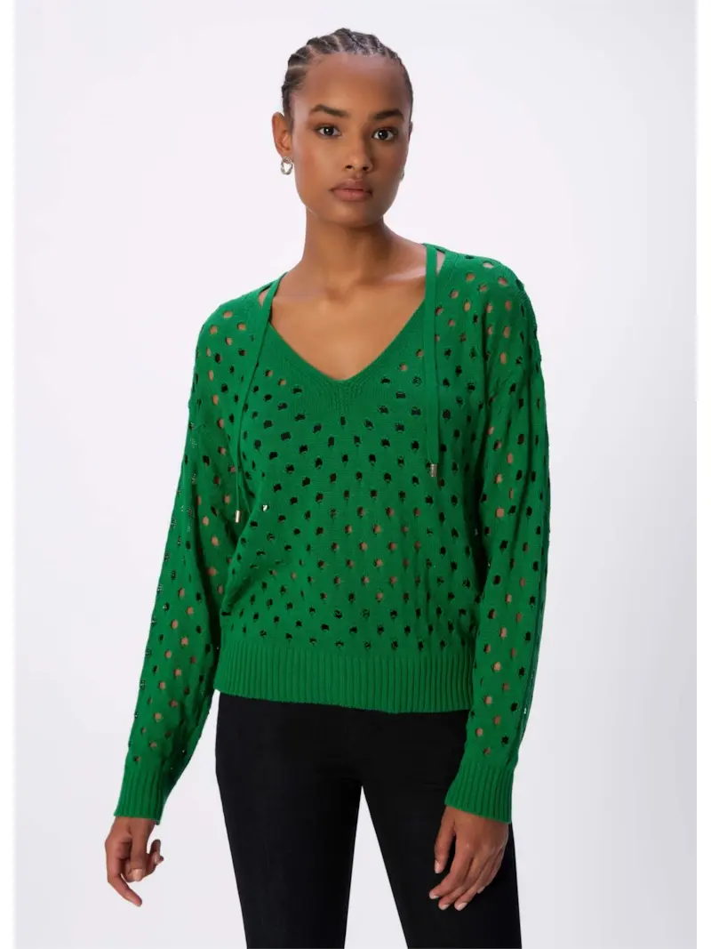 Tricot Pull Ponto Aberto Verde Bandeira