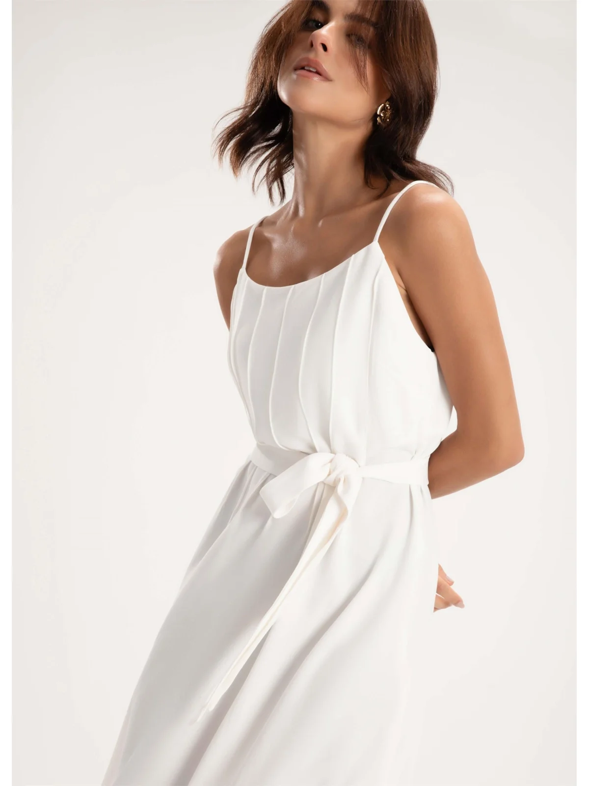 Vestido Crepe Nervuras Off White — imagem 1