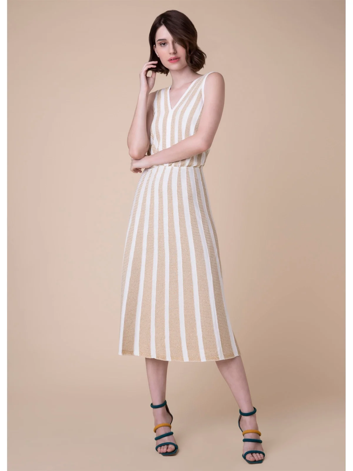Vestido Midi Listrado Ouro — imagem 1