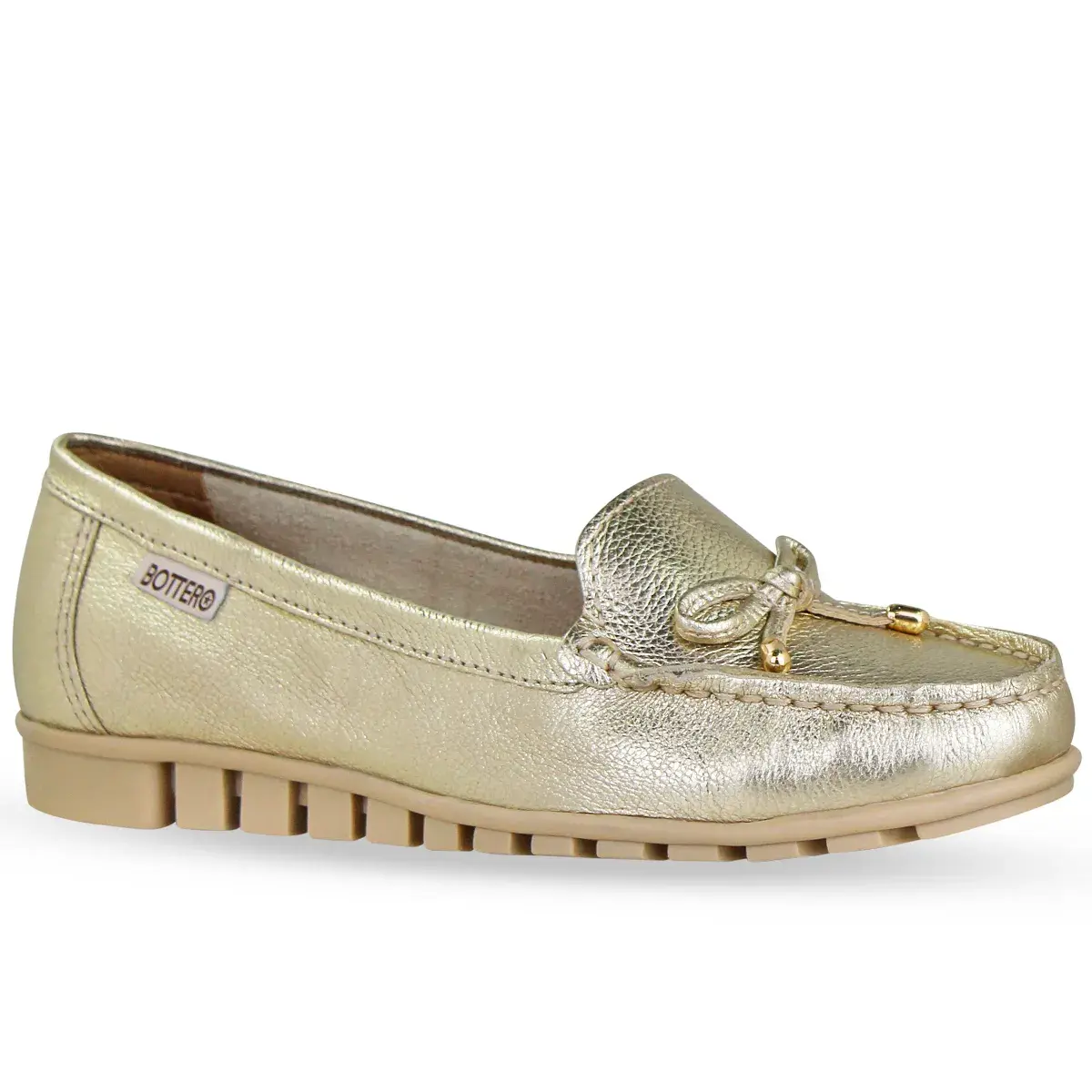 Sapato Mocassim Couro Metalizado Roma Dourado