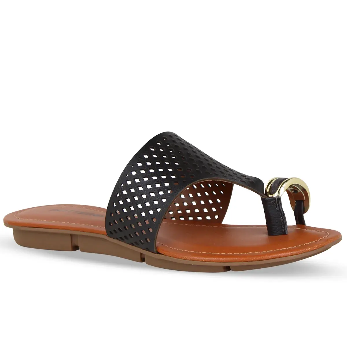 Sandália Rasteira Couro Militar Dark Brown