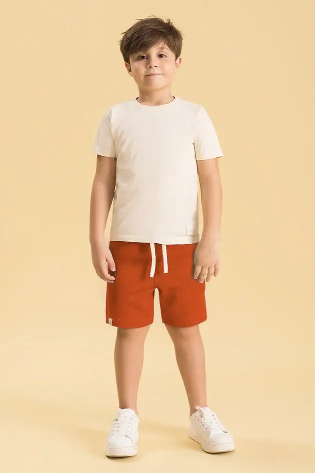 Conjunto Infantil Camiseta de Algodão e Bermuda de Moletom Quadriculado