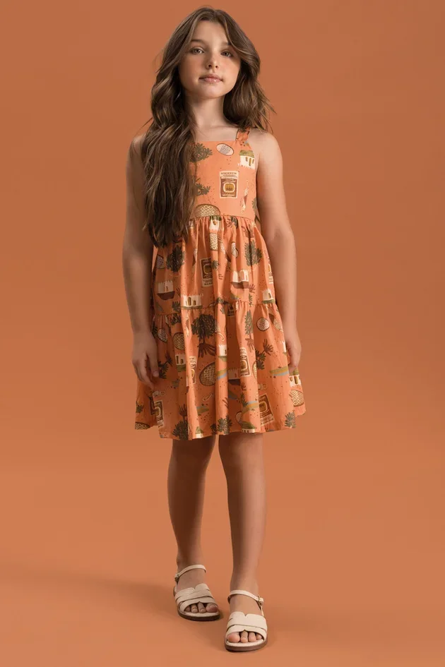Vestido Infantil Estampado em Algodão com Modelagem Evasê — imagem 1