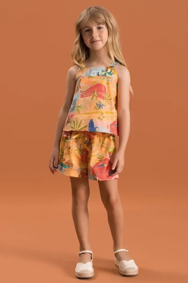 Conjunto Infantil em Algodão com Top e Short Estampado