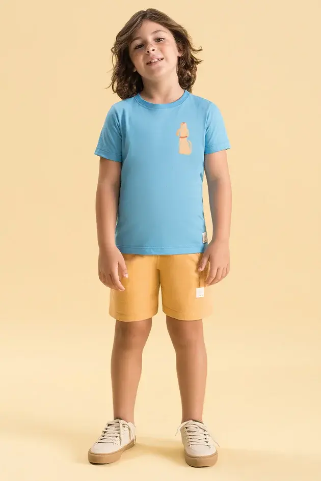 Conjunto Infantil Camiseta de Algodão e Bermuda Cargo Confortável