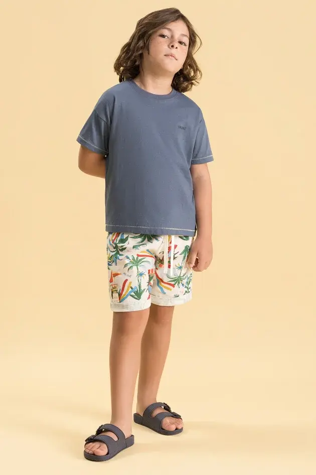 Conjunto Infantil Camiseta Oversized em Algodão e Bermuda Eco em Algodão com Lyocel