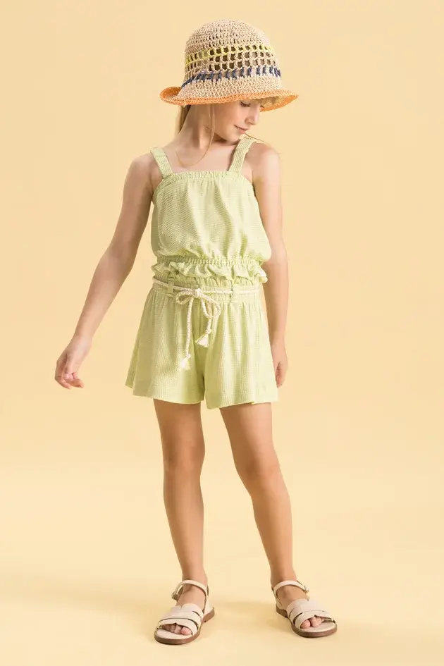 Conjunto Infantil com Top Cropped e Short em Malha Texturizada