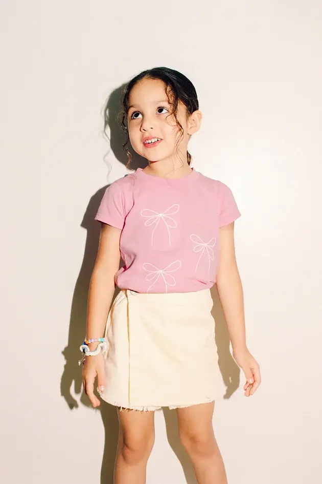 Blusa Infantil Meia Malha Bordado Laços