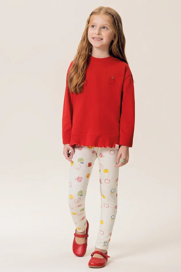 Conjunto Infantil Blusa Regular em Malha Com Legging em Cotton Estampada — imagem 1