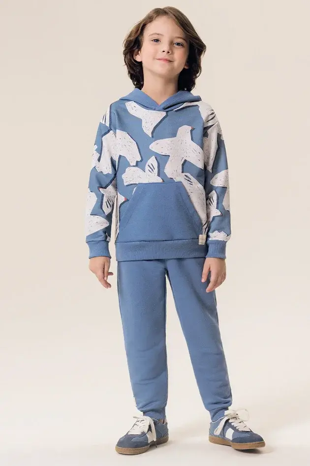 Conjunto Infantil Masculino Casaco Moletom Estampado e Calça Moletom Lisa