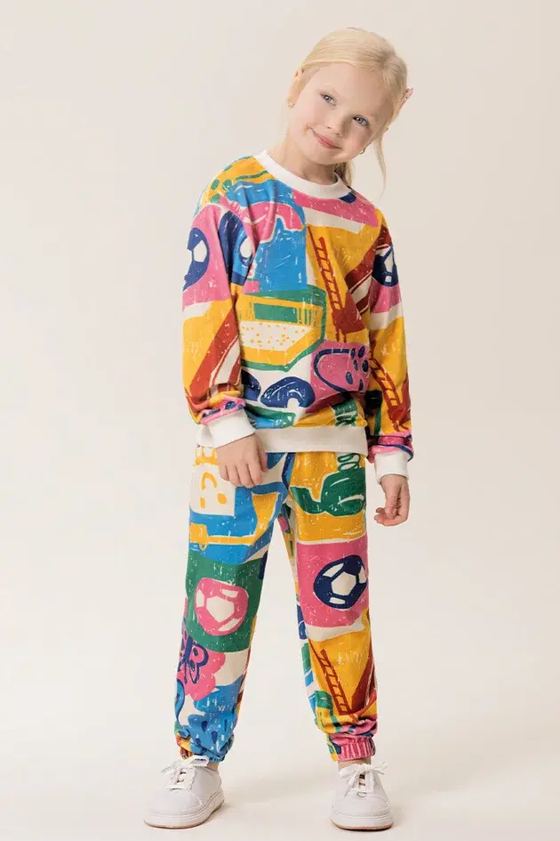 Conjunto Infantil Casaco Com Calça em Plush Estampado