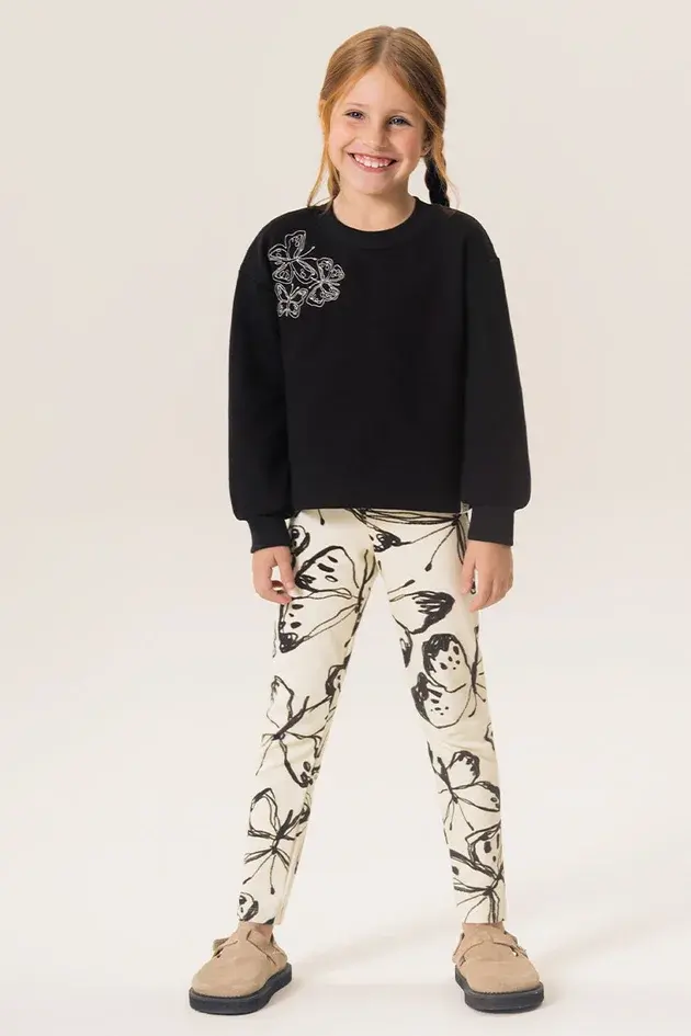 Conjunto Infantil Casaco em Moletom Com Legging Estampada