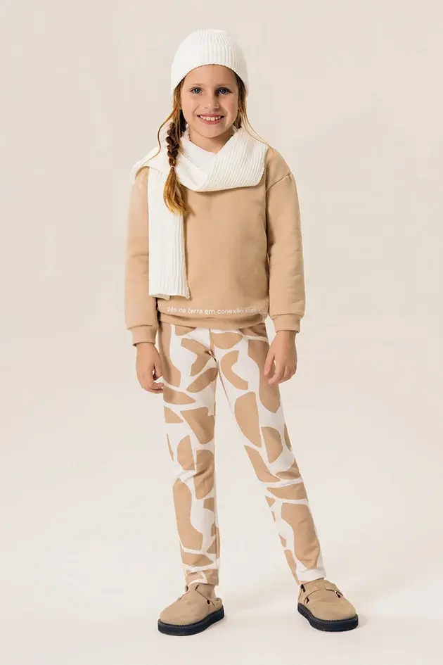 Conjunto Infantil Casaco Moletom e Legging em Molecotton Estampado