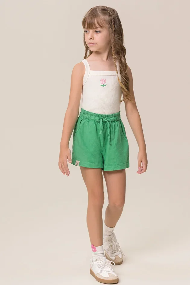 Conjunto Blusa Alça Malha Canelada Shorts Tecido Natural — imagem 1