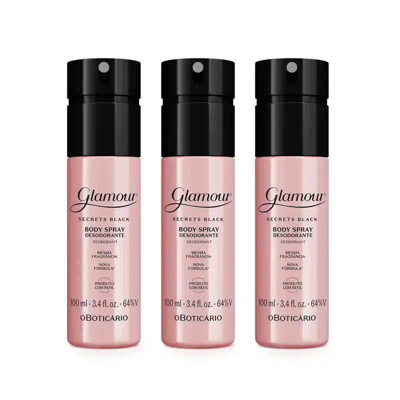 Combo Body Spray Glamour Secrets Black (3 itens)