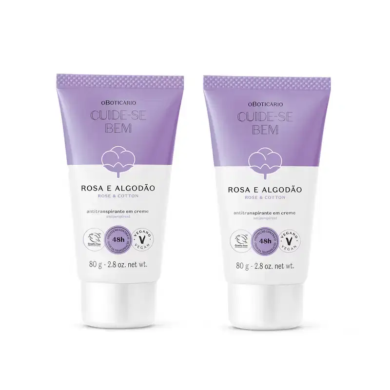 Combo Antitranspirante em Creme Cuide-se bem Rosa e Algodão 80g (2 itens)