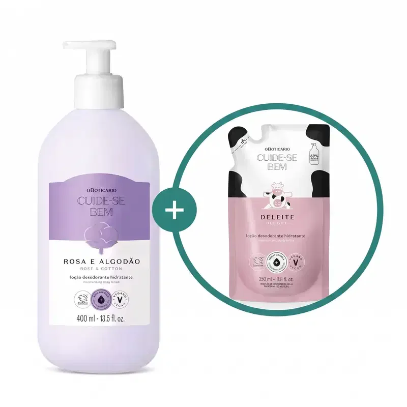 Combo Cuide-se bem: Loção Corporal Rosa e Algodão 400ml + Refil Deleite 350ml — imagem 1