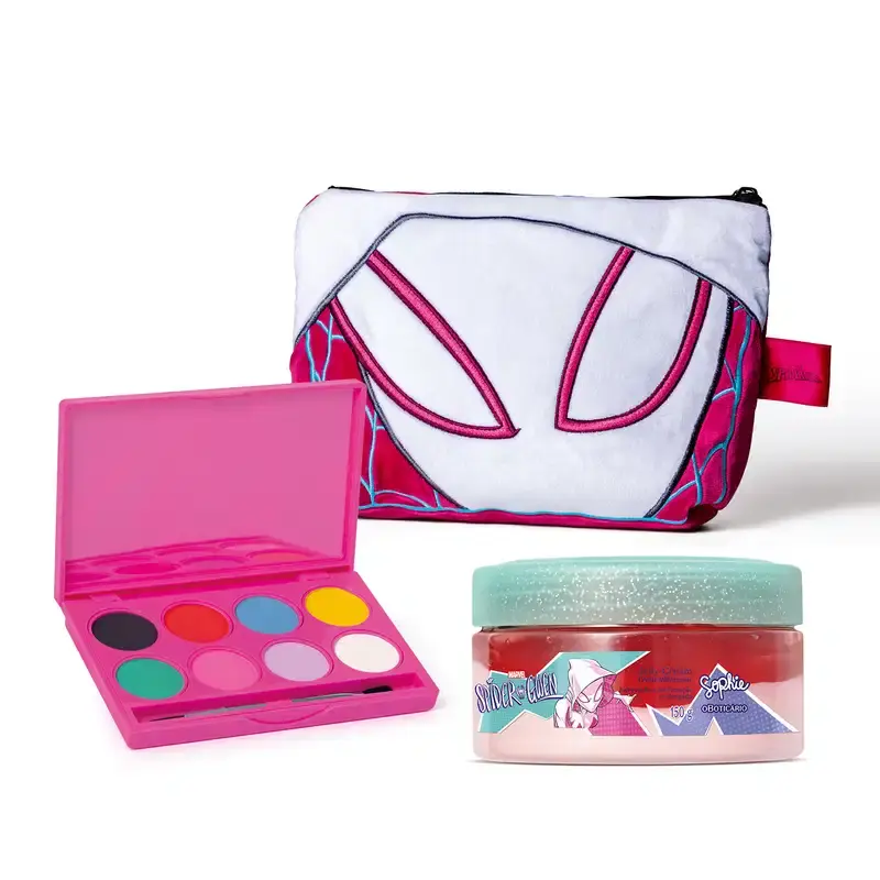 Combo Sophie Spider-Gwen: Paleta Mulfunional 10g +Jelly Cream Creme Hidratante 150g+ Nécessaire Infantil