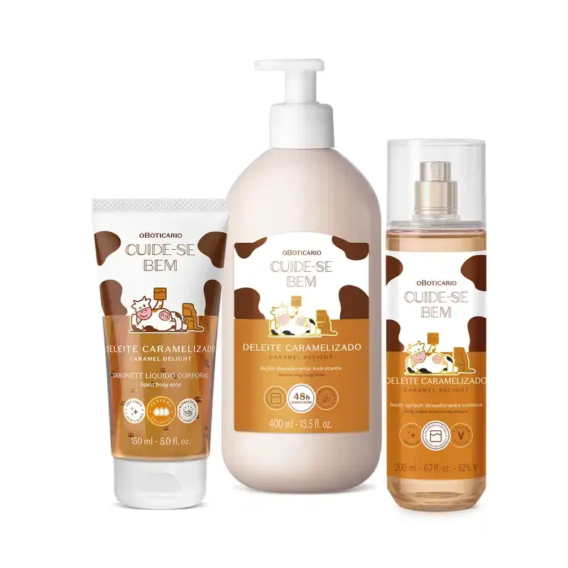 Combo Cuide-se bem Deleite Caramelizado: Body Splash 200ml + Loção Corporal 400ml + Sabonete Líquido 150ml