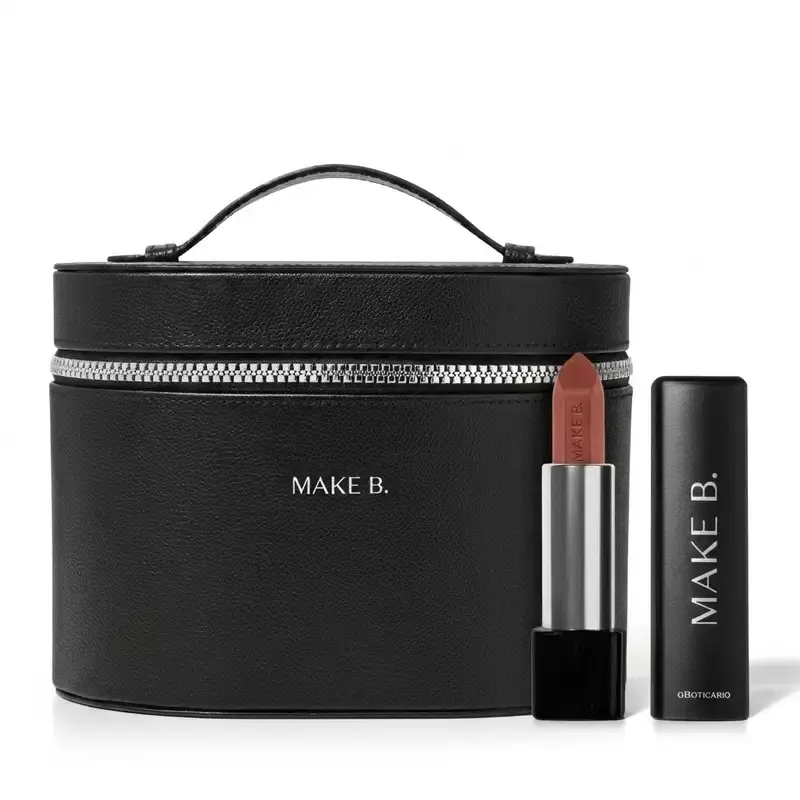 Combo Make B.: Batom Vermelho 3,9g +Nécessaire Preto com Alça