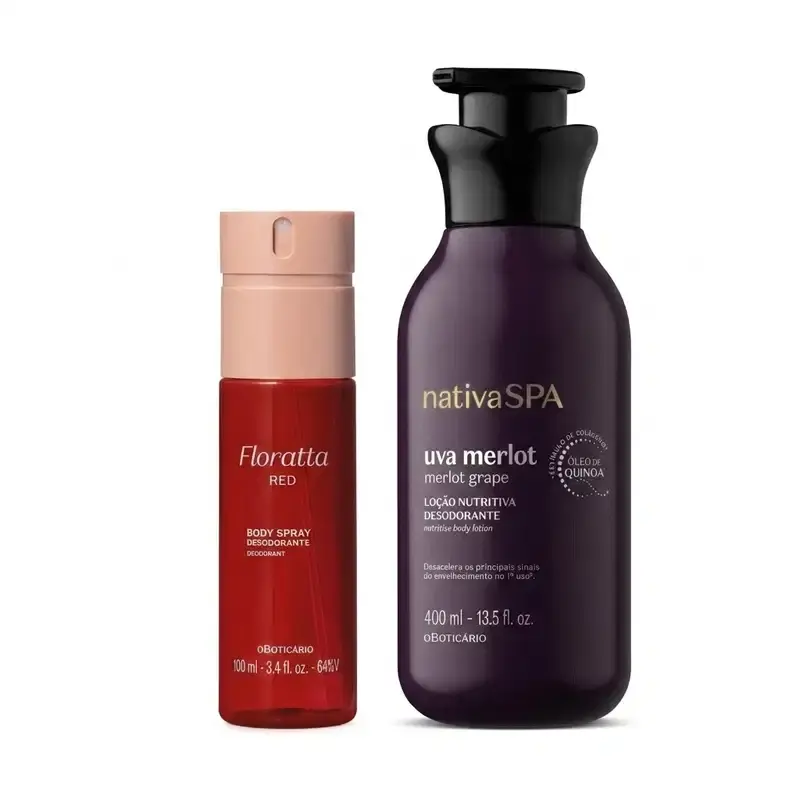 Combo Body Spray Floratta Red 100ml + Loção Corporal Nativa Spa Uva Merlot 400ml