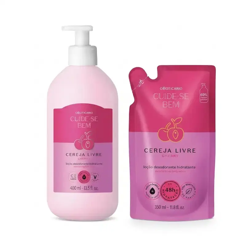 Combo Cuide-se bem Cereja Livre: Loção Corporal 400ml + Refil Loção Corporal 350ml