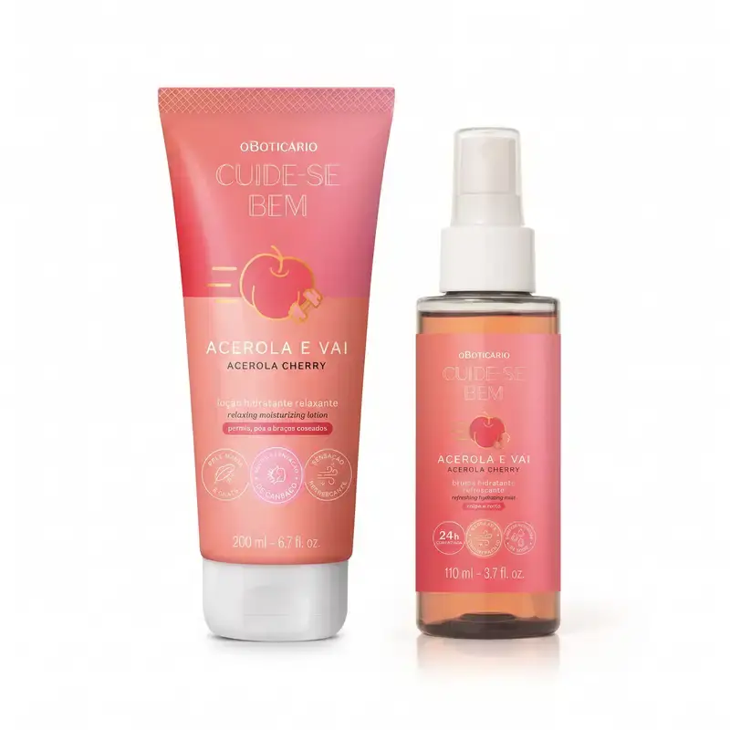 Combo Cuide-se bem Acerola e Vai: Loção Relaxante Hidratante Corporal 200ml + Bruma Hidratante Refrescante 110ml