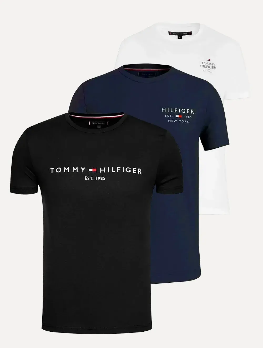 Kit Camisetas Tommy Hilfiger | Masculina Core / Stack / Small Logo Preta / Branca / Azul Marinho