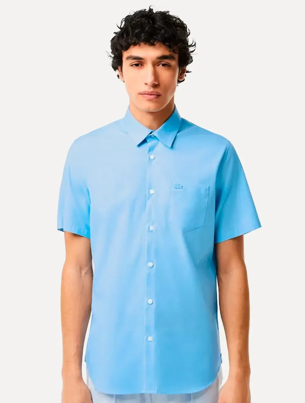 Camisa Lacoste Masculina Manga Curta Regular Solid Pocket Azul Claro