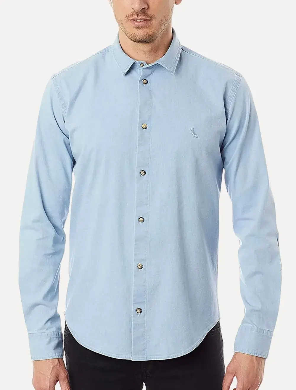 Camisa Reserva Masculina Casual Enxuto Jeans Azul Claro