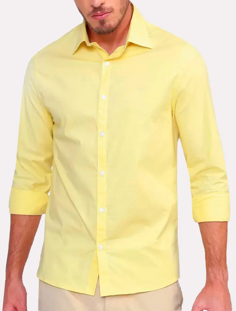 Camisa Ellus Masculina Tricoline LY Classic Anatomic Amarela