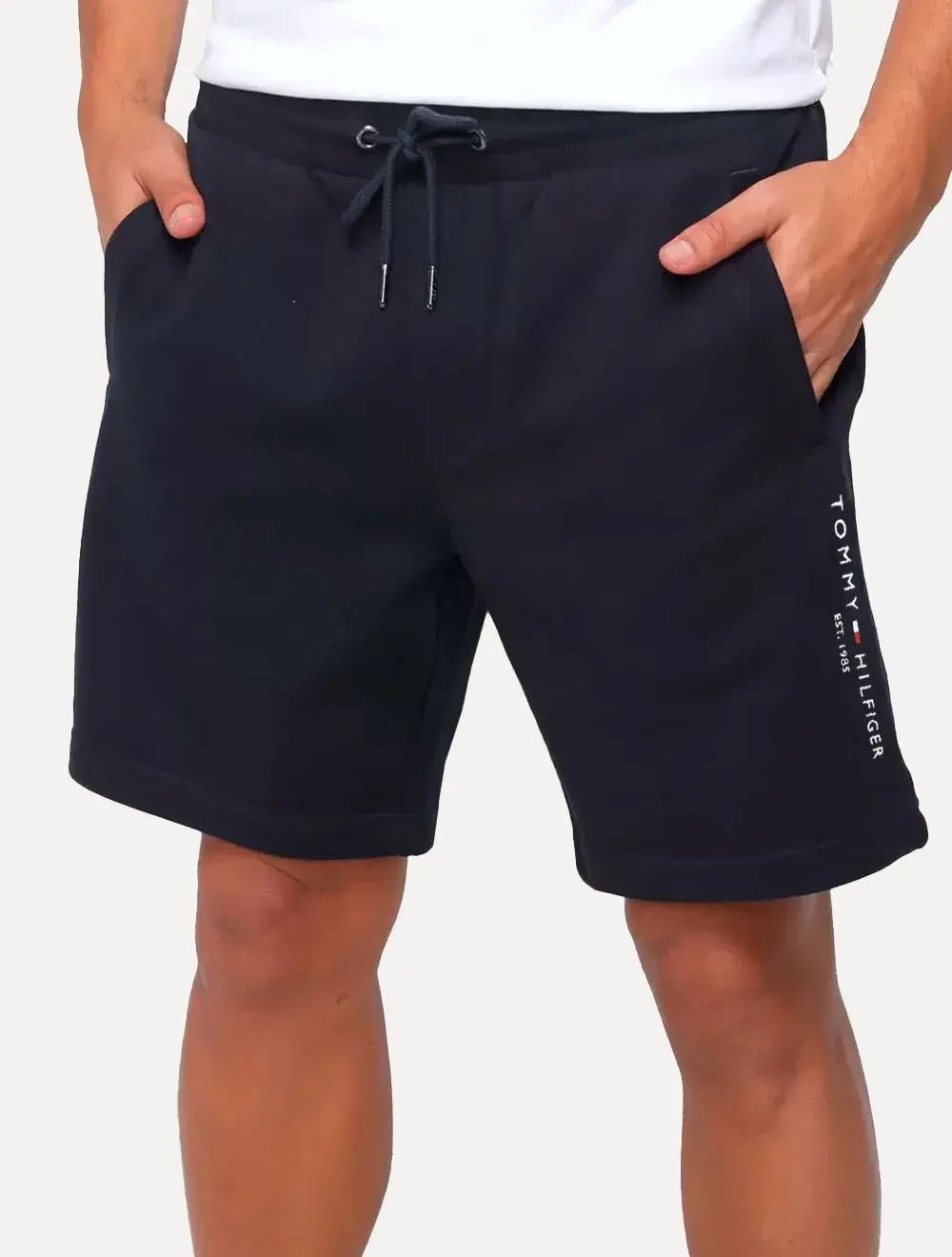 Bermuda Tommy Hilfiger Masculina Moletom Vertical Logo Azul Marinho