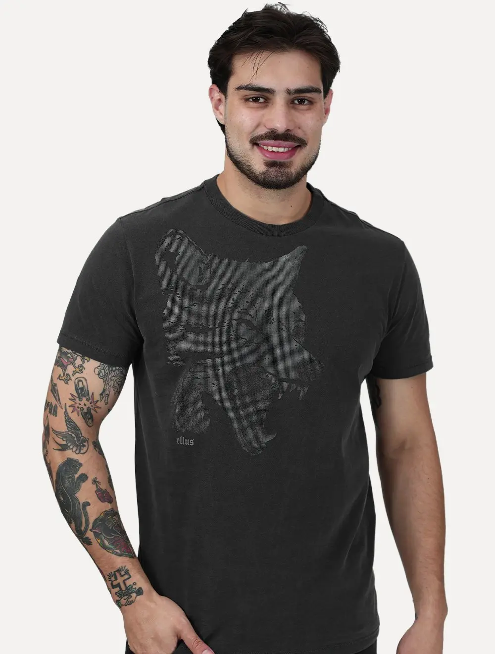 Camiseta Ellus Masculina Cotton Washed Coyote Cinza Escuro
