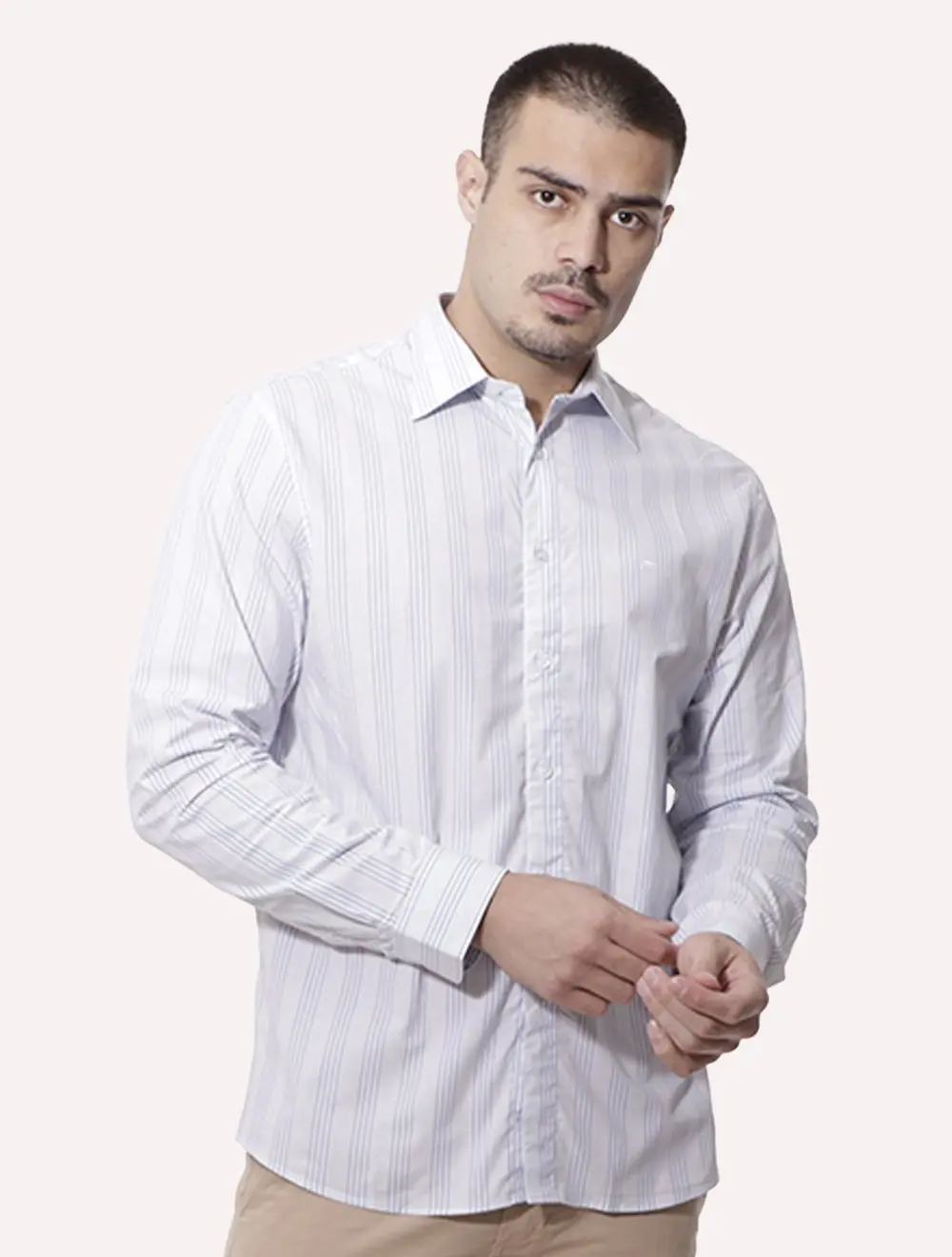 Camisa Ellus Masculina Slim Tricoline Oregon Anatomic Listrada Branca