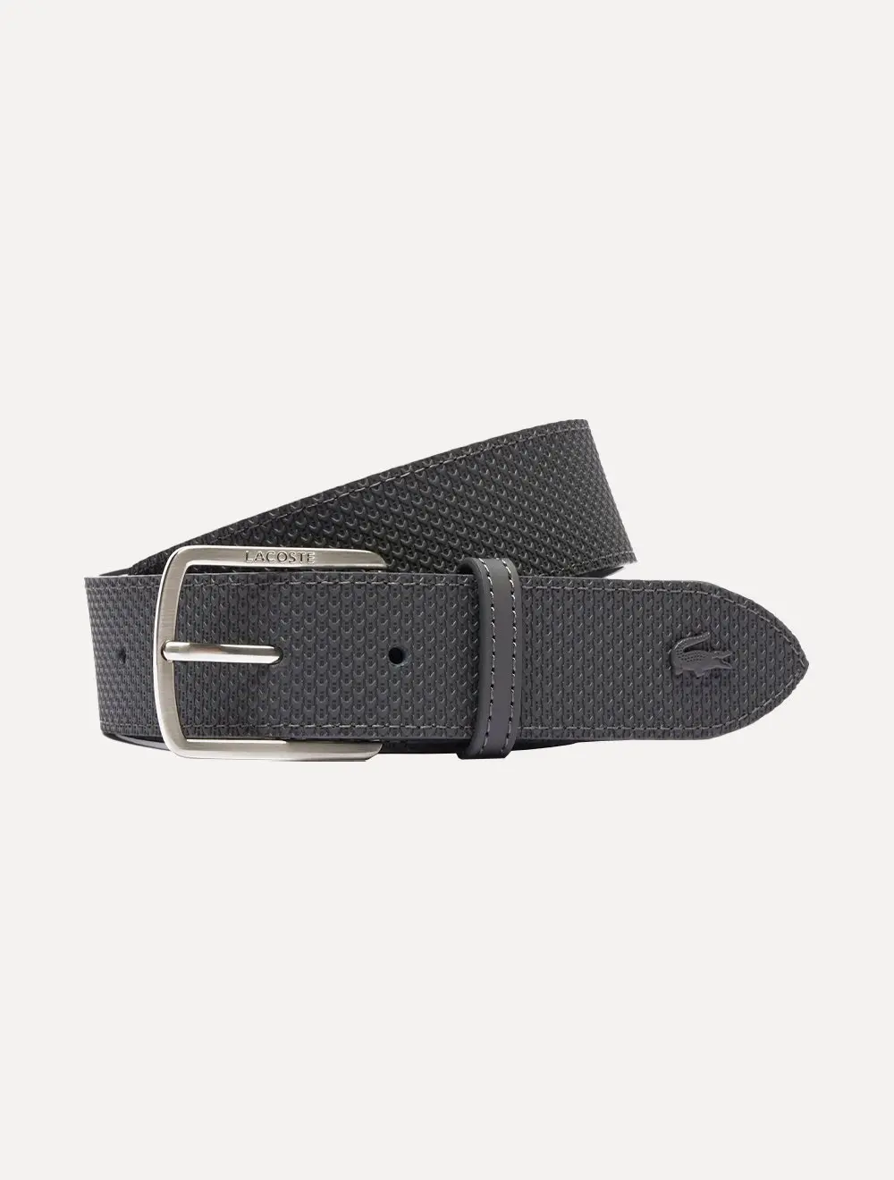 Cinto Lacoste Masculino Couro Engraved Roll Texture Grafite