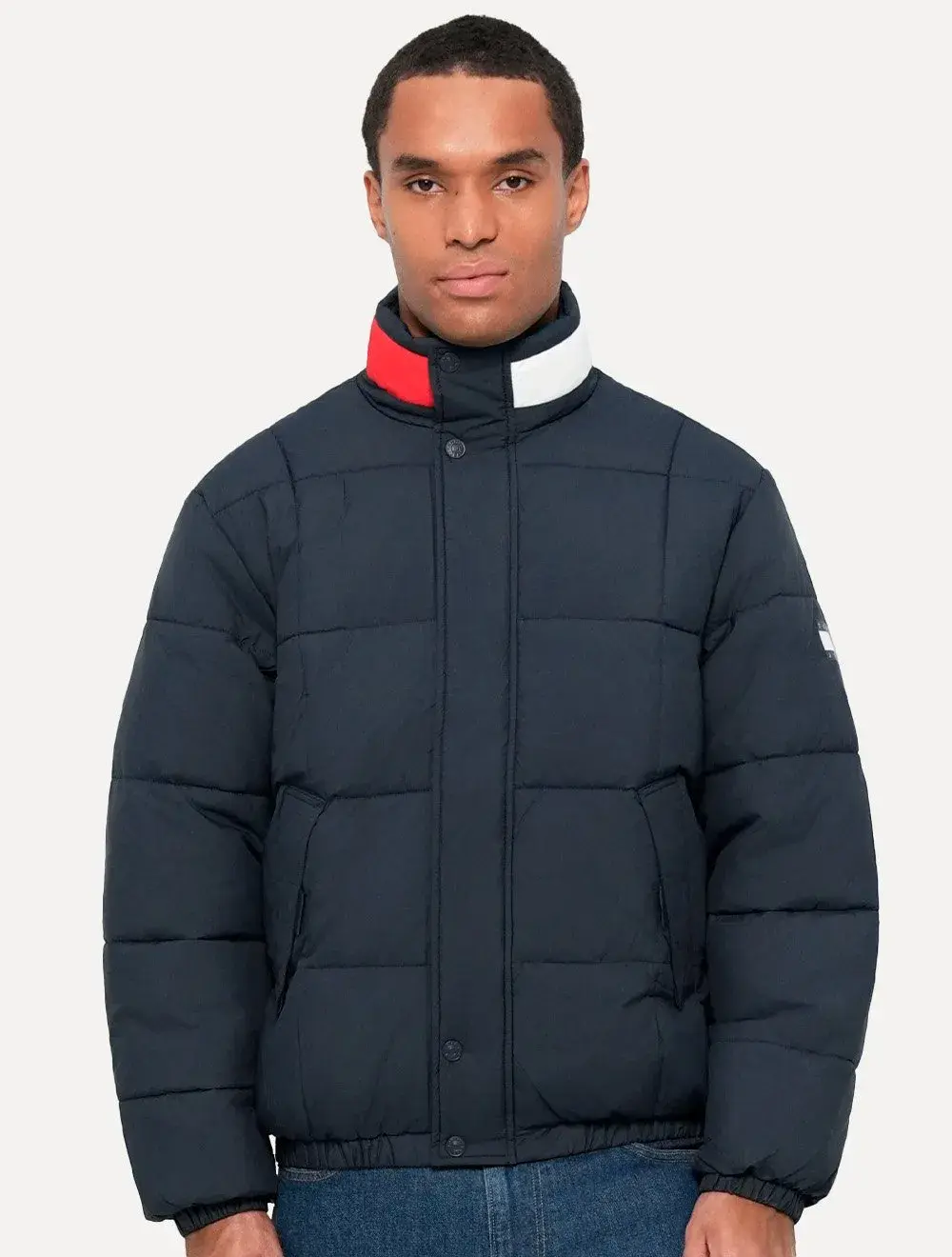 Jaqueta Tommy Hilfiger Masculina Puffer Collar DNA Azul Marinho
