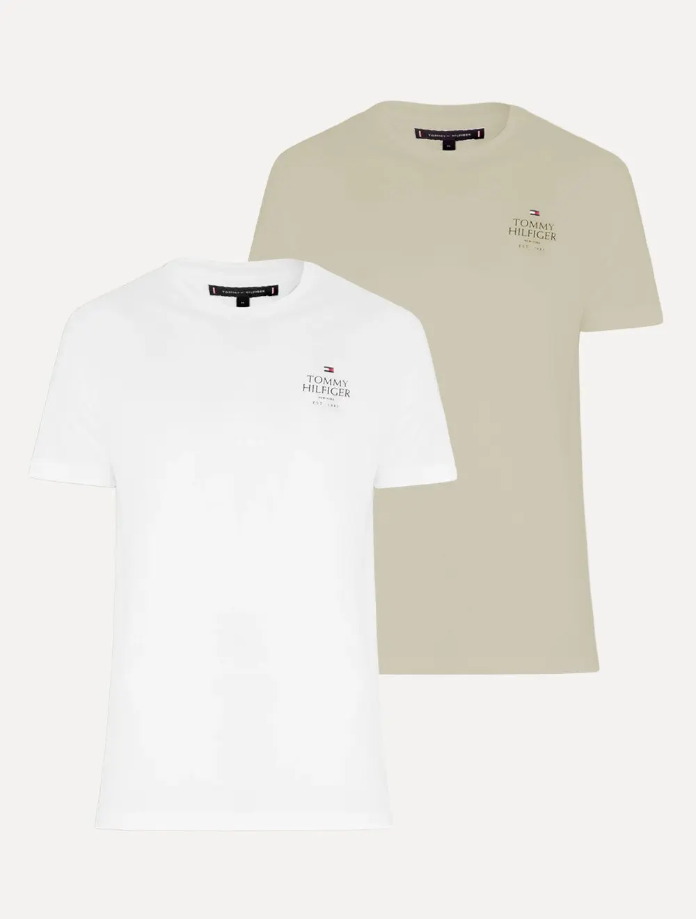 Kit Camisetas Tommy Hilfiger | Masculina Stack Brand Love Branca / Cáqui