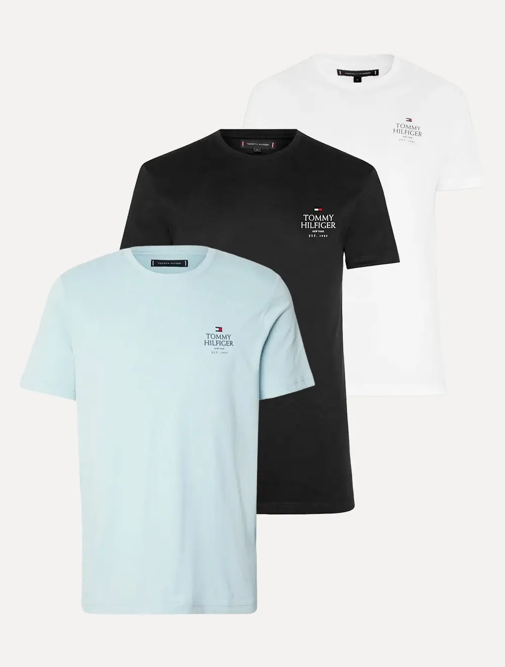 Kit Camisetas Tommy Hilfiger | Masculina Stack Brand Love Preta / Branca / Azul Claro