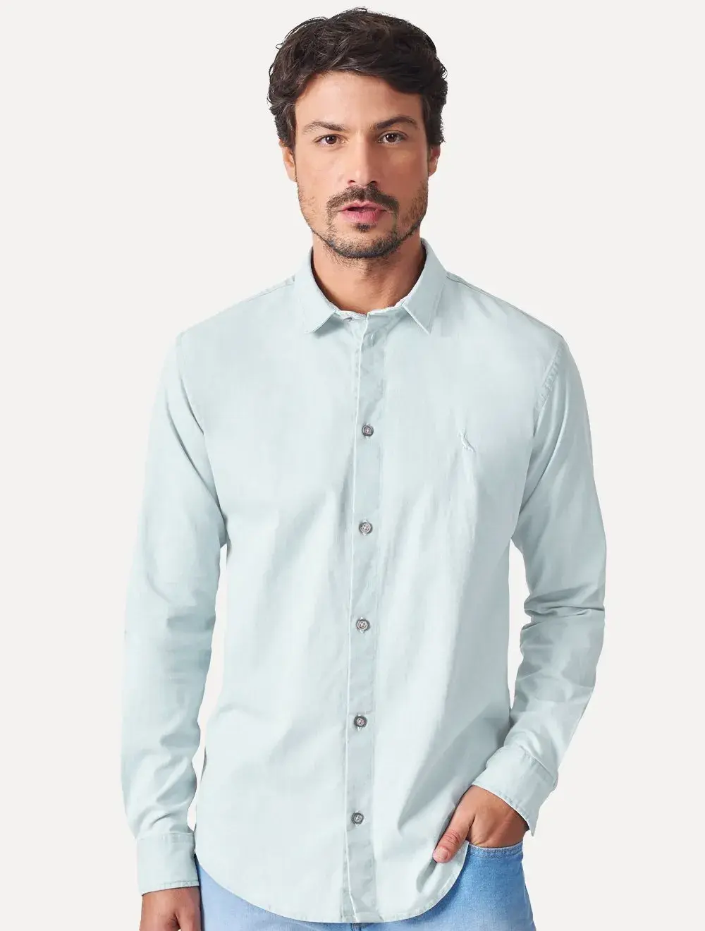Camisa Reserva Masculina Casual Enxuto Jeans Azul Celeste