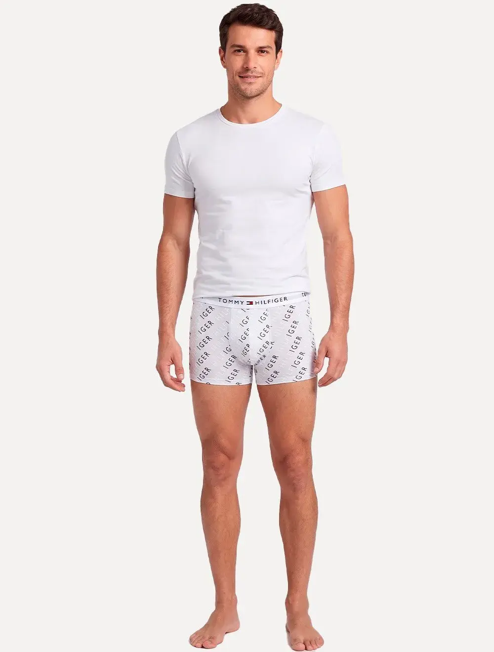 Kit Cuecas Tommy Hilfiger Masculinas Cotton Stretch Trunk Repeat Vermelha / Marinho / Cinza 3UN
