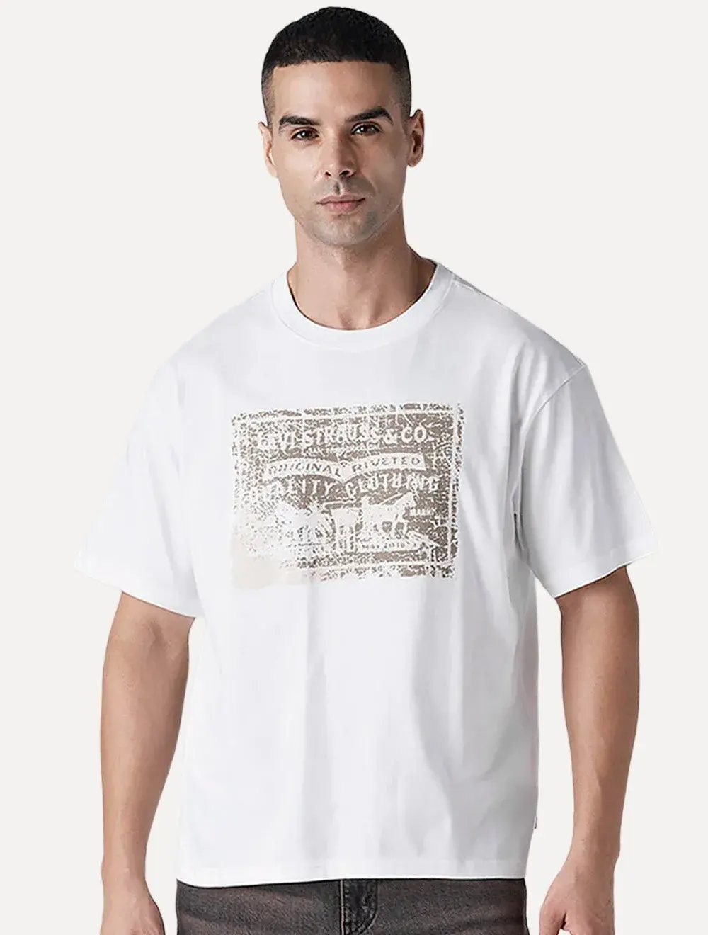 Camiseta Levis Masculina Graphic Two Horse Distressed Branca
