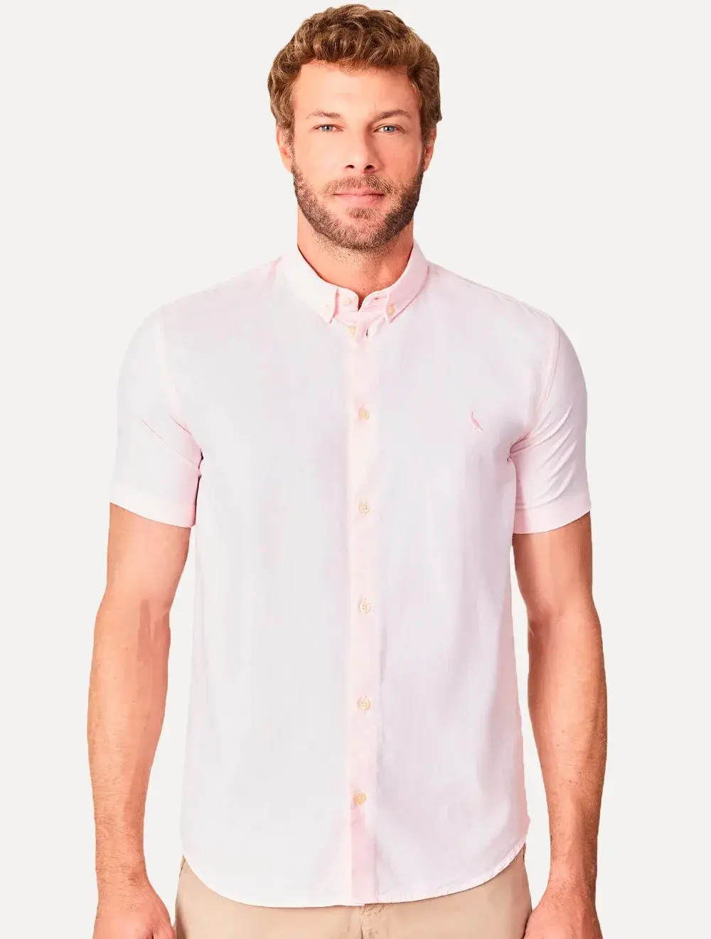 Camisa Reserva Masculina Manga Curta Oxford Color Rosa Claro