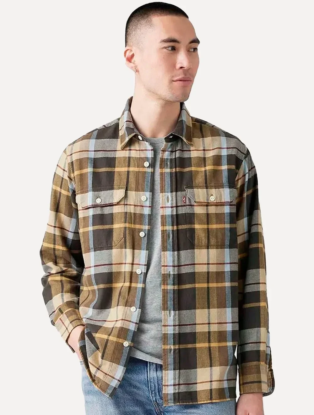 Camisa Levis Masculina Classic Worker Xadrez Marrom — imagem 1