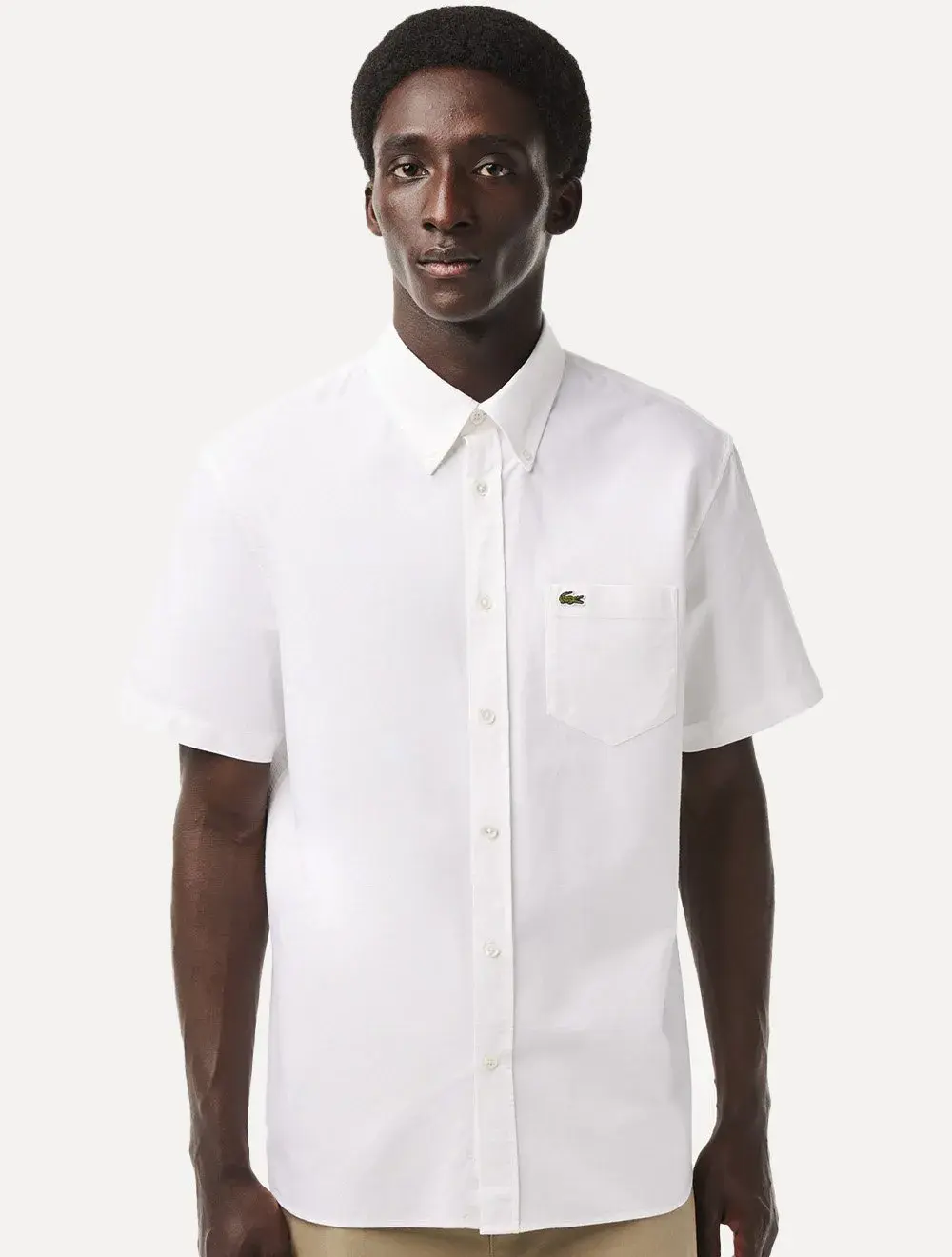 Camisa Lacoste Masculina Manga Curta Regular Oxford Pocket Branca
