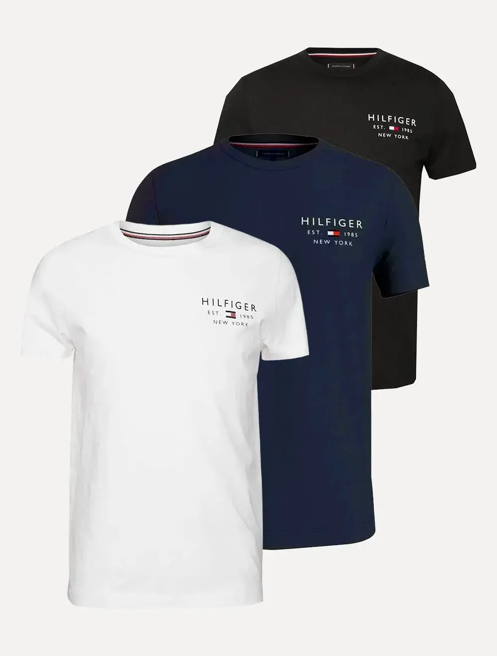 Kit Camisetas Tommy Hilfiger | Masculina Brand Love Small Logo Preta / Azul Marinho / Branca