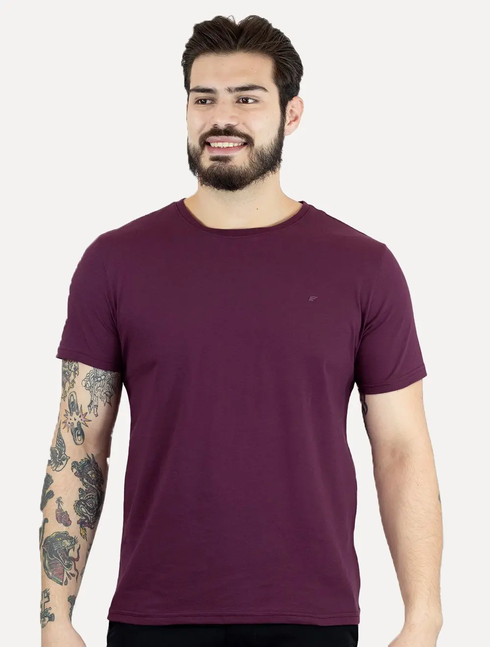 Camiseta Ellus Masculina Cotton Slim Easa Mono Roxo