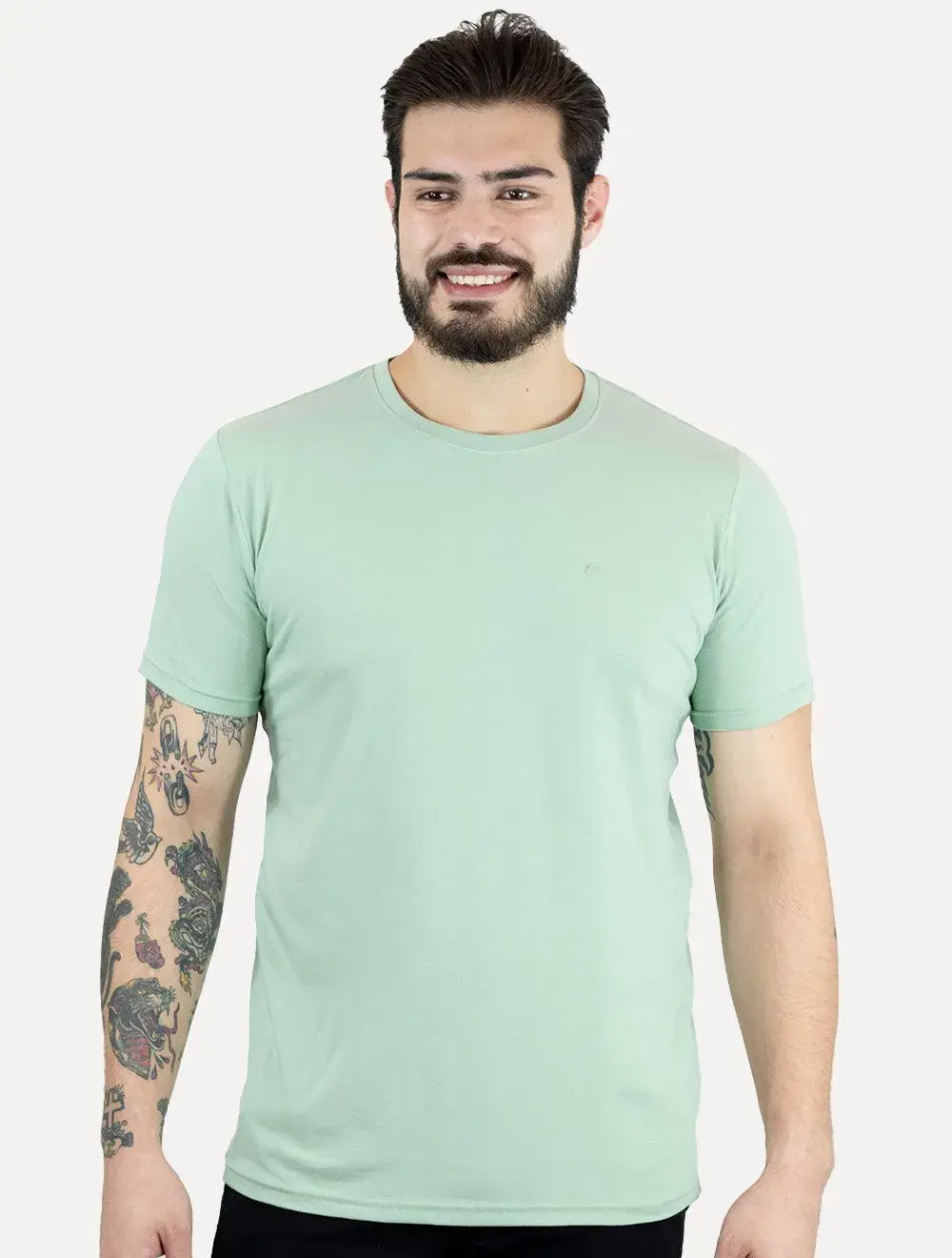 Camiseta Ellus Masculina Cotton Slim Easa Mono Verde Claro