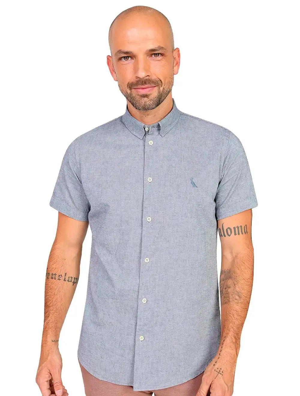 Camisa Reserva Masculina Manga Curta Oxford Color Azul Royal Mescla