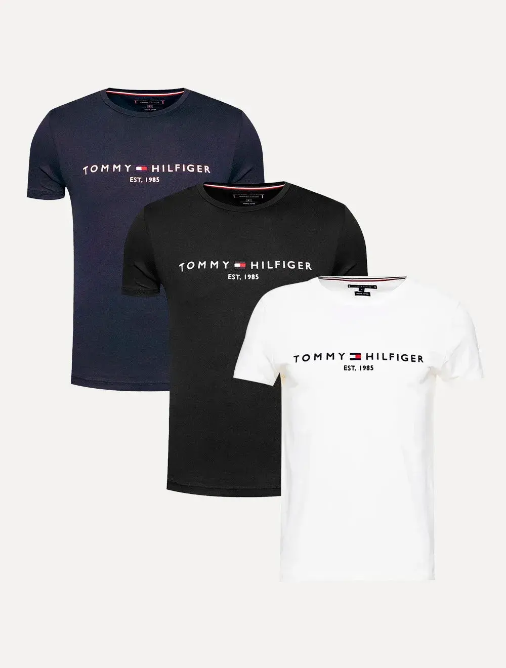Kit Camisetas Tommy Hilfiger | Masculina Core Logo Tee Azul Marinho / Preta / Branca