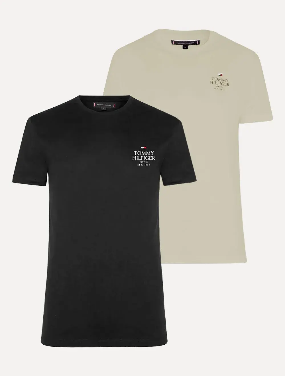 Kit Camisetas Tommy Hilfiger | Masculina Stack Brand Love Preta / Cáqui